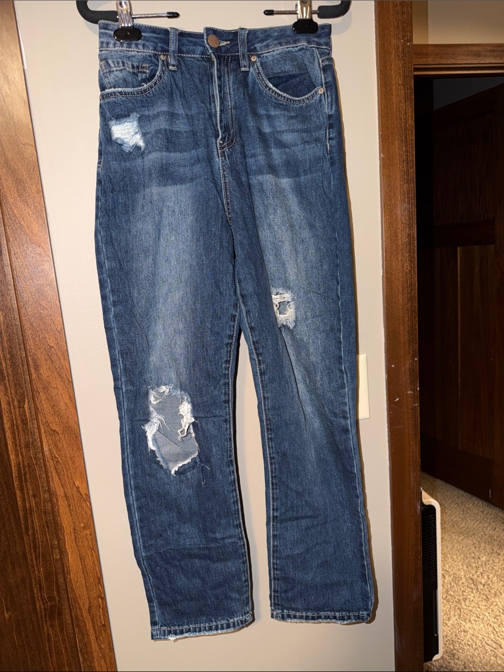 Fashion Nova Women's Distressed Blue Straight Leg Jeans